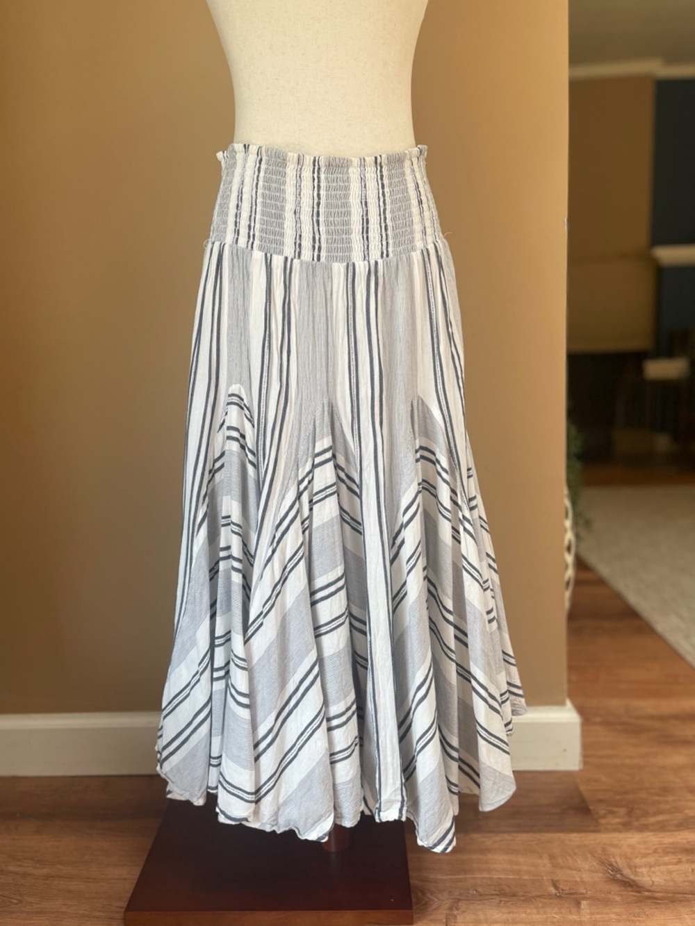 Philosophy Womens Ruched Striped Maxi Skirt Size Large Peasant Boho Western